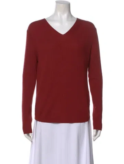 Pre-owned Lafayette 148 Wool V-neck Sweater In Red