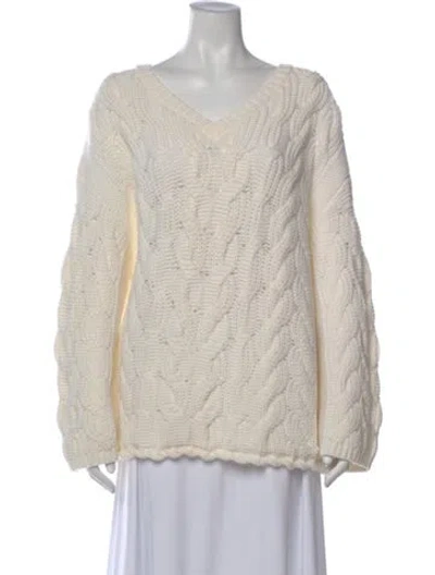 Pre-owned Lafayette 148 Wool V-neck Sweater In White