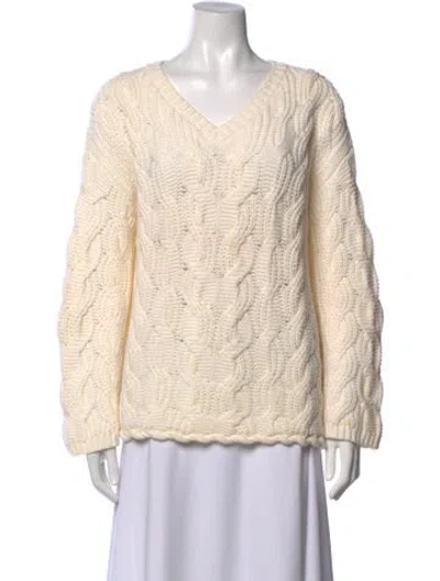 Pre-owned Lafayette 148 Wool V-neck Sweater In White