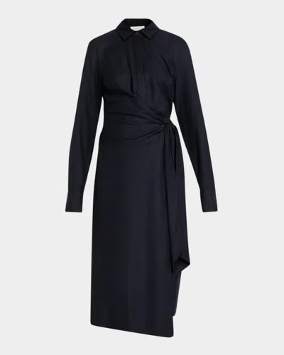 Lafayette 148 Wool Wrap Midi Shirtdress In Multi