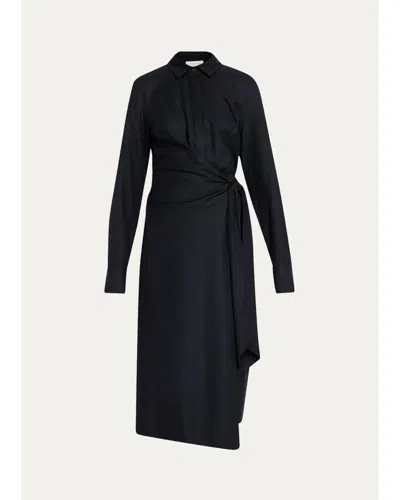 Lafayette 148 Wool Wrap Midi Shirtdress In Ink