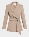 Lafayette 148 Wrap-front Stretch Wool Blazer In Brown