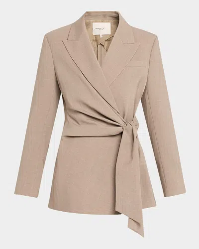 Lafayette 148 Wrap-front Stretch Wool Blazer In Brown