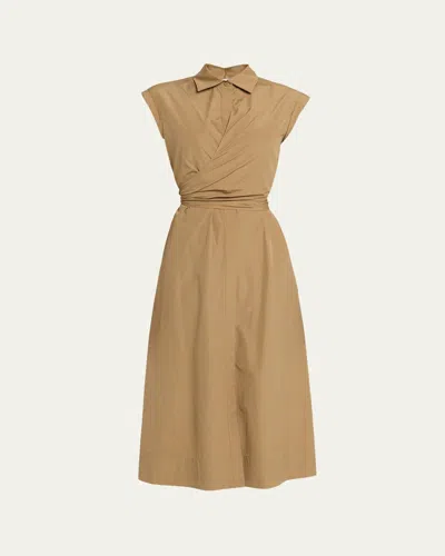Lafayette 148 Wrap-front Cotton Midi Shirtdress In Brown