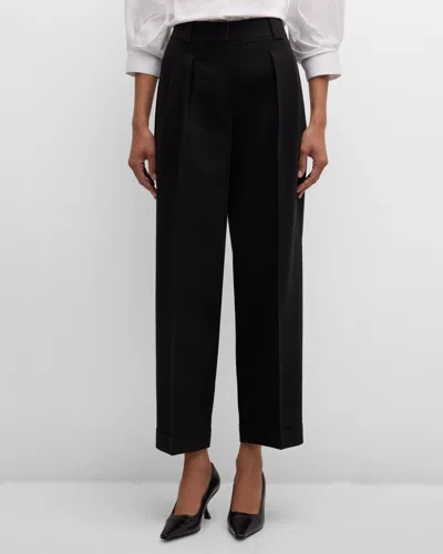 Lafayette 148 Wyatt High-rise Pleated Cropped Trousers In Black