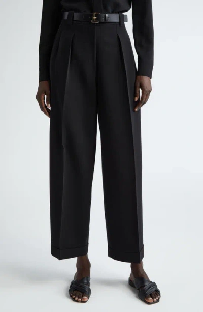 Lafayette 148 Wyatt Pleated Finesse Crepe Barrel Leg Pants In Black