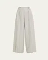 Lafayette 148 Wyatt Pleated Wide-leg Wool-blend Pants In Gray
