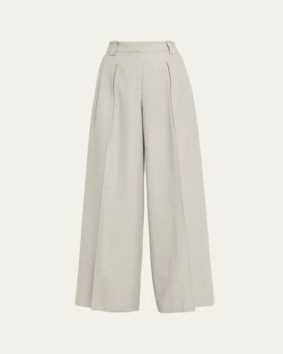 Lafayette 148 Wyatt Pleated Wide-leg Wool-blend Pants In Gray