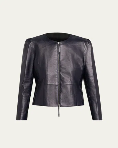 Lafayette 148 X The Morning Show Puff-shoulder Leather Jacket In Black