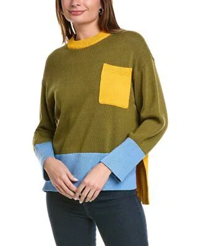 Pre-owned Lafayette 148 York Colorblocked Silk-blend Sweater Women's In Chive Multi