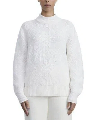 Pre-owned Lafayette 148 York Embellished Winter Cashmere Motif Women's In Cloud