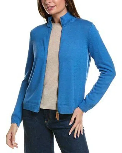Pre-owned Lafayette 148 York Fitted Silk-blend Cardigan Women's In Blue