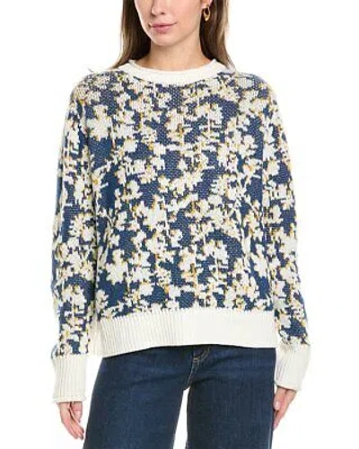 Pre-owned Lafayette 148 York Jacquard Crewneck Cashmere Sweater Women's In Parisian Blue Multi