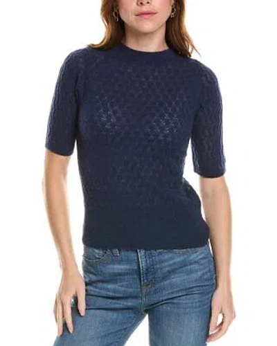 Pre-owned Lafayette 148 York Mixed Stitch Cashmere Sweater Women's In Blue