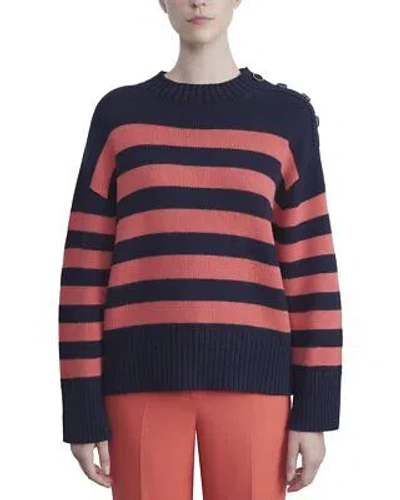 Pre-owned Lafayette 148 York Nautical Striped Crewneck Cashmere Sweater Women's In Marina Blue Multi