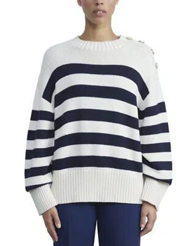 Pre-owned Lafayette 148 York Nautical Striped Wool Sweater Women's In Creme Multi