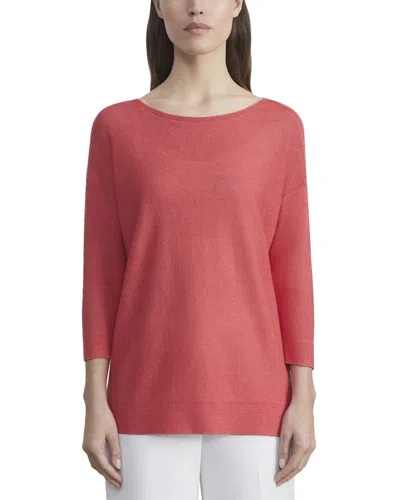Pre-owned Lafayette 148 York Ombre Bateau Neck Linen-blend Pullover Women's In Rougerouge