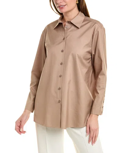 Pre-owned Lafayette 148 York Oversized Button Down Linen Shirt Women's In Brown