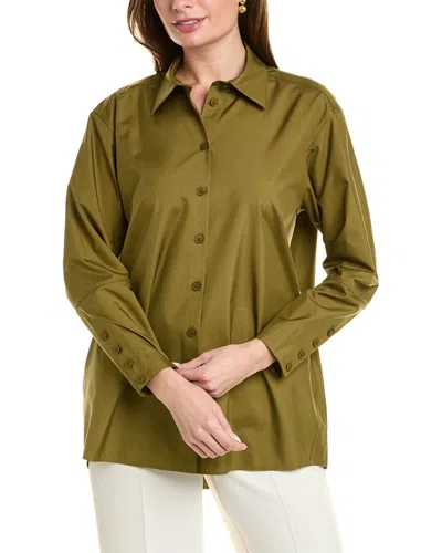 Pre-owned Lafayette 148 York Oversized Button Down Linen Shirt Women's In Green