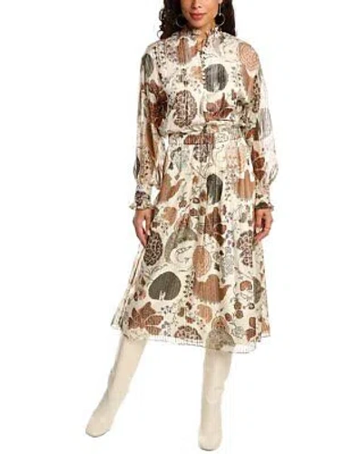 Pre-owned Lafayette 148 York Ruffle Trim Silk-blend Midi Dress Women's White S