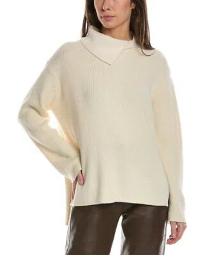 Pre-owned Lafayette 148 York Split Collar Silk & Wool-blend Sweater Women's In White