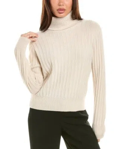 Pre-owned Lafayette 148 York Wide Rib Turtleneck Cashmere Sweater Women's In Buff Melange