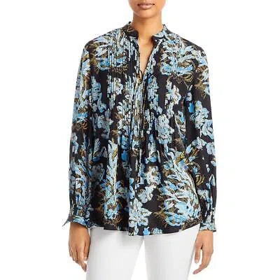 Pre-owned Lafayette 148 York Womens Pintuck Floral Print Blouse Shirt Bhfo 0713 In Black Multi