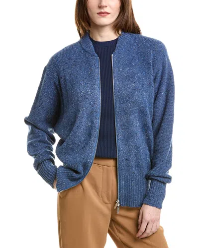 Lafayette 148 Zip Front Cashmere & Wool-blend Cardigan In Blue
