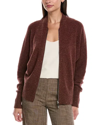 Lafayette 148 Zip Front Cashmere & Wool-blend Cardigan In Red