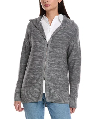 Lafayette 148 Zip Front Relaxed Wool, Silk, & Linen-blend Cardigan In Black