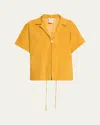 Lafayette 148 Zip-front Suede Blouse In Gold