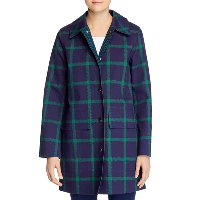 Lafayette Womens Plaid Collar Car Coat In Blue