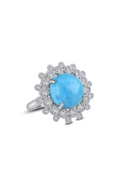 Lafonn Art Deco Simulated Diamond Halo Simulated Turquoise Ring In Turquoise/white