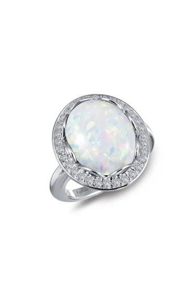Lafonn Art Deco Simulated Opal & Simulated Diamond Halo Ring In White