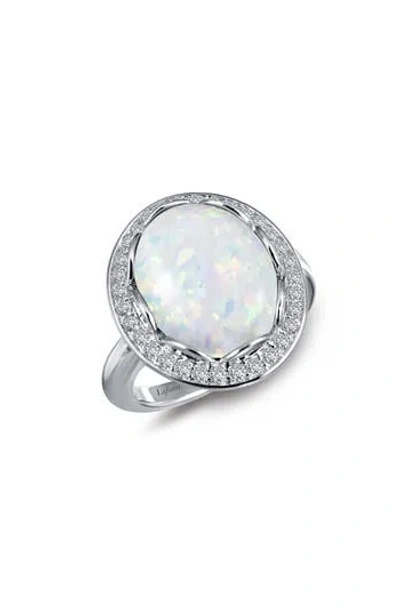 Lafonn Art Deco Simulated Opal & Simulated Diamond Halo Ring In White