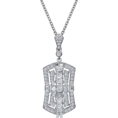 Lafonn Baguette Heritage Simulated Diamond Pendant Necklace In Silver