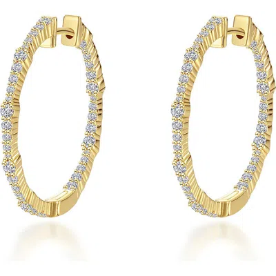 Lafonn Bamboo Simulated Diamond Inside Out Hoop Earrings In Gold/white