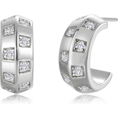 Lafonn Barrel Beat Simulated Diamond Huggie Hoop Earrings In White/silver