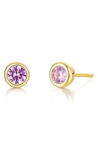 Lafonn Bezel Simulated Birthstone Stud Earrings In Gold