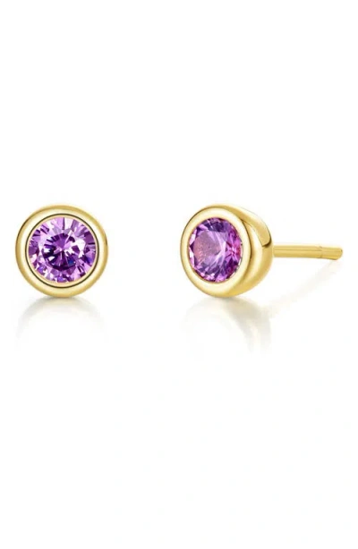 Lafonn Bezel Simulated Birthstone Stud Earrings In Purple