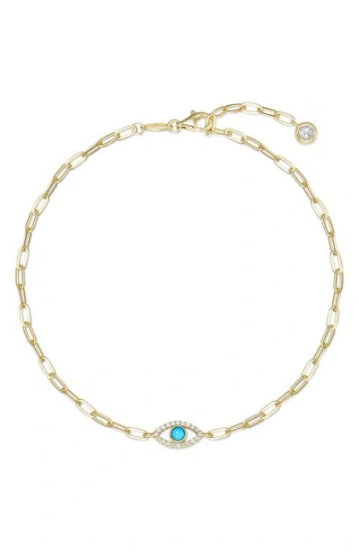 Lafonn Classic Evil Eye Reconstituted Turquoise & Simulated Diamond Anklet In Blue