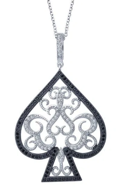 Lafonn Classic Simulated Black And Clear Diamond Lucky Lady Spade Pendant Necklace In Metallic