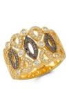 Lafonn Classic Simulated Chocolate And Clear Diamond Labyrinth Band Ring In White/chocolate