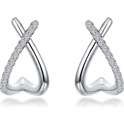 Lafonn Crisscross Heart Simulated Diamond Hoop Earrings In White Gold