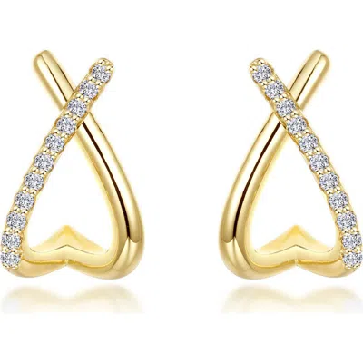 Lafonn Crisscross Simulated Diamond Heart Hoop Earrings In White Gold