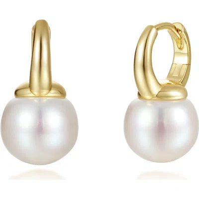 Lafonn Cultured Freshwater Pearl Huggie Hoop Drop Earrings In White/gold
