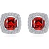 Lafonn Cushion Cut Simulated Garnet & Simulated Diamond Halo Stud Earrings In Red
