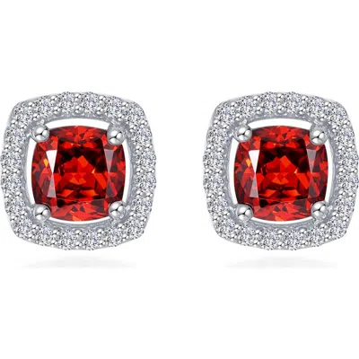 Lafonn Cushion Cut Simulated Garnet & Simulated Diamond Halo Stud Earrings In Red