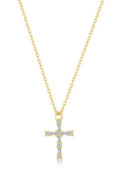 Lafonn Eden Baguette Simulated Diamond Cross Necklace In Gold