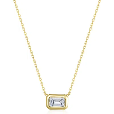 Lafonn Emerald Cut East/west Simulated Diamond Pendant Necklace In Gold